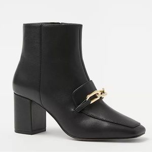 Chain Block Heel Leather Booties by Ann Taylor